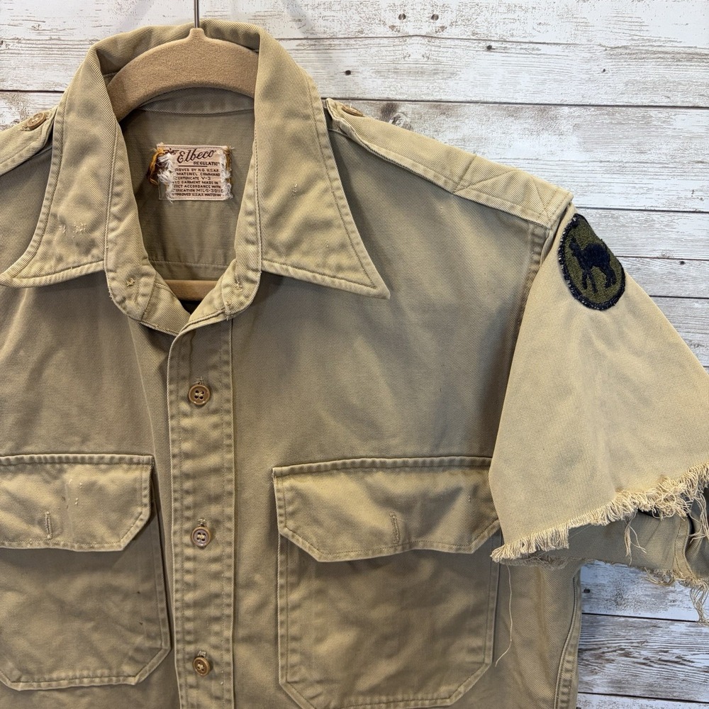 Vintage 1950s Elbeco M Military Khaki Shirt 81st Wildcat Division Patch USAF